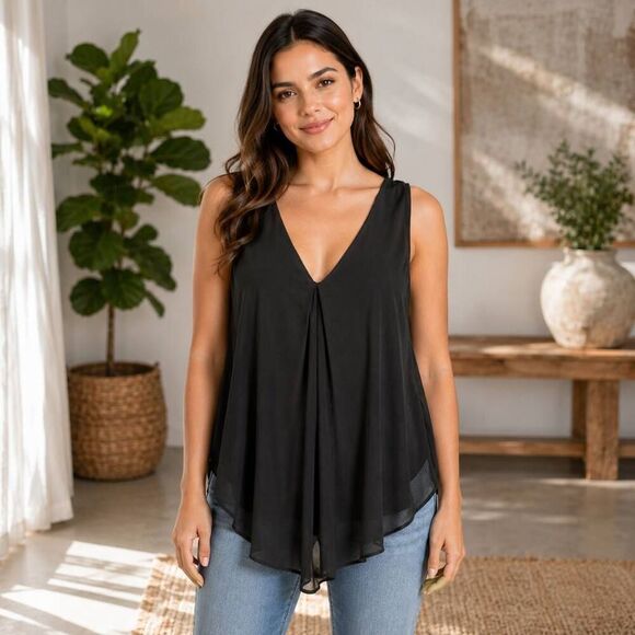Doe & Rae Dresses & Skirts - Doe & Rae Black Sheer Racerback Tank Blouse NWT M